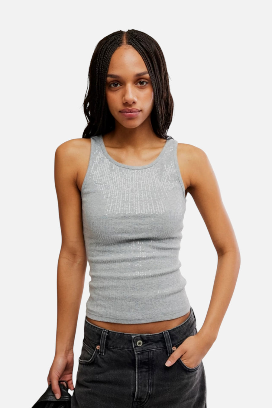 Free People Night Shine Tank in Heather Grey – front view