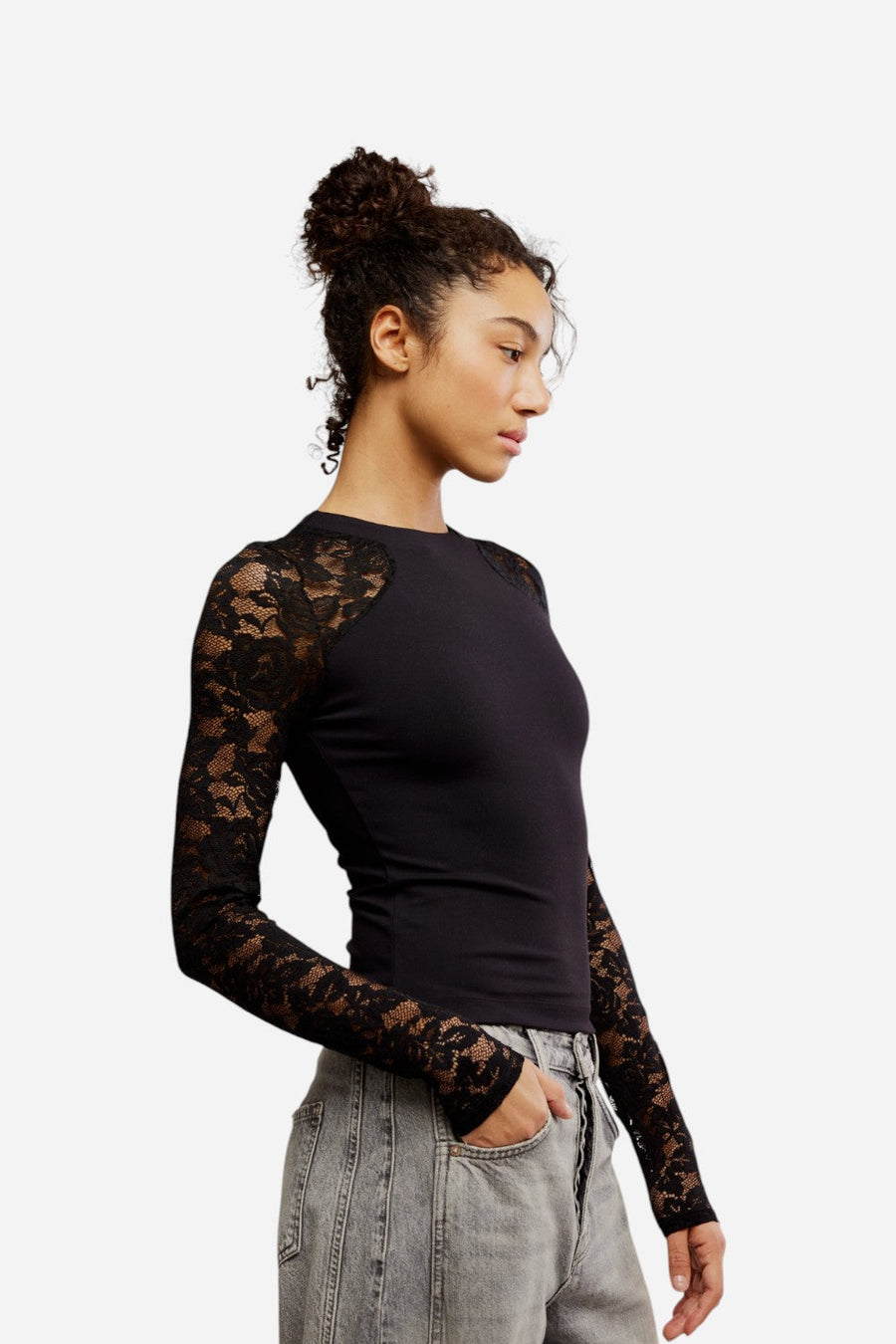 Free People No Excuses Long Sleeve in Black – back view