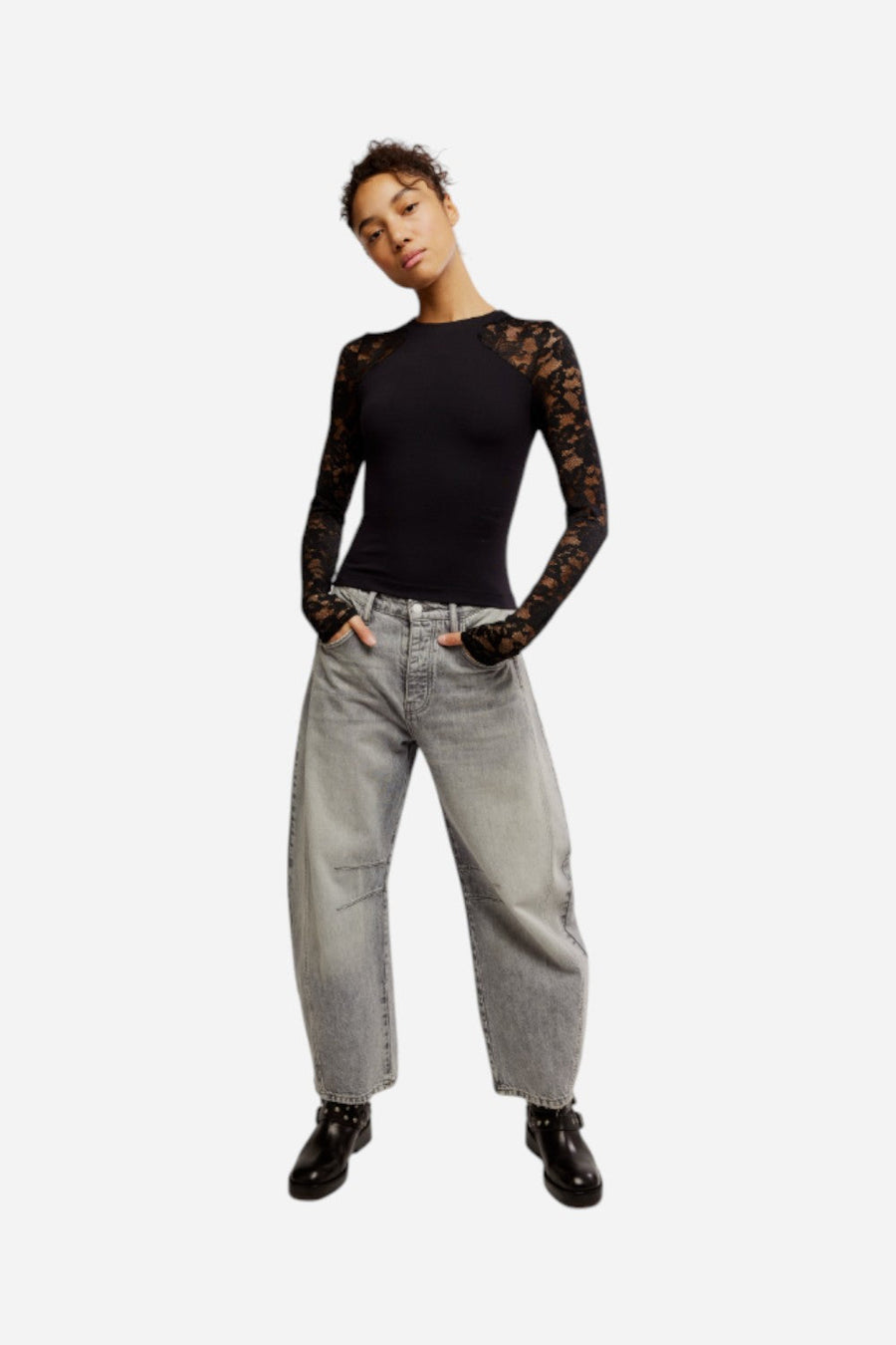 Free People No Excuses Long Sleeve in Black – flat lay