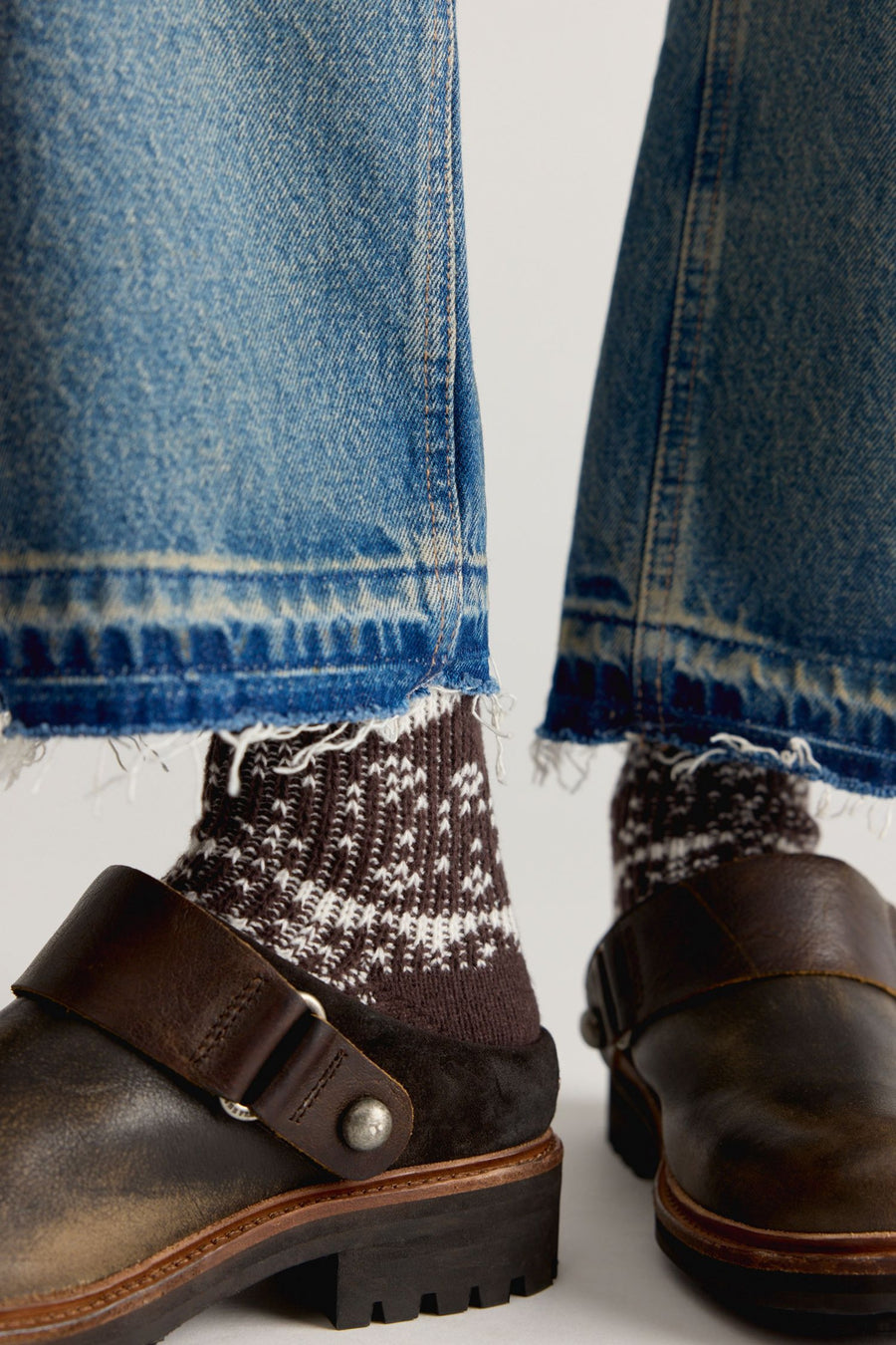 Free People Nordic Knit Sock Pack in Brown Pattern – detail