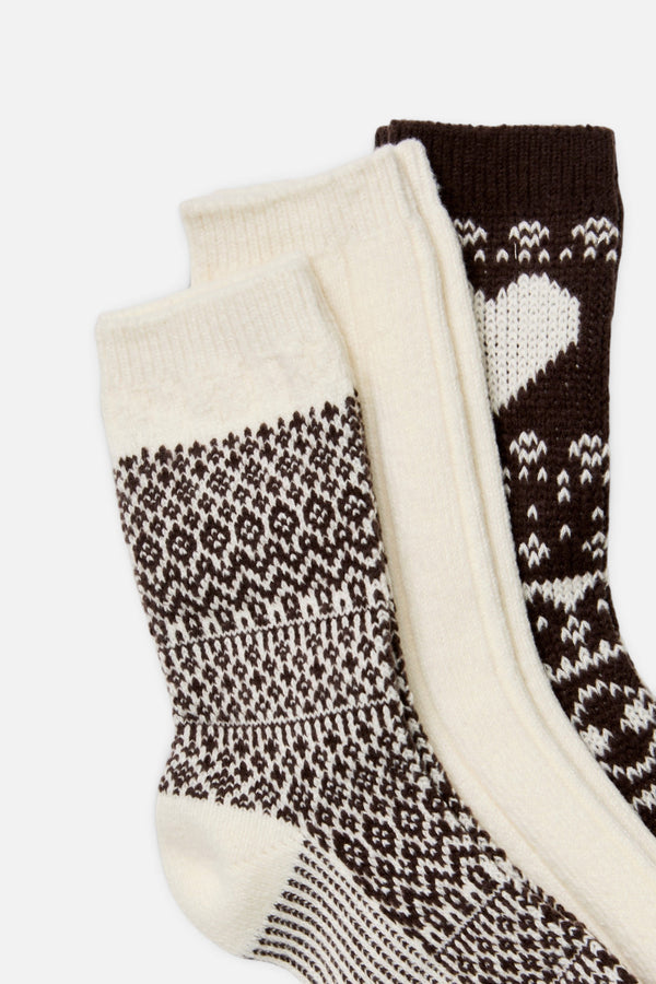 Free People Nordic Knit Sock Pack in Brown Pattern