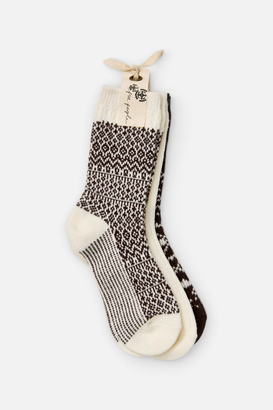 Free People Nordic Knit Sock Pack in Brown Pattern – side view