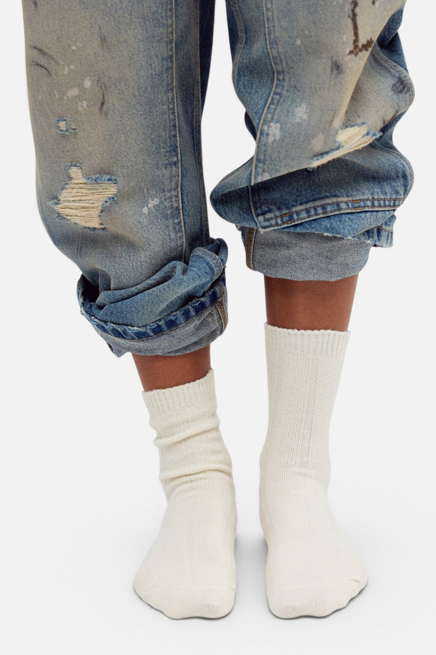 Free People Nordic Knit Sock Pack in Lime Cream – on model