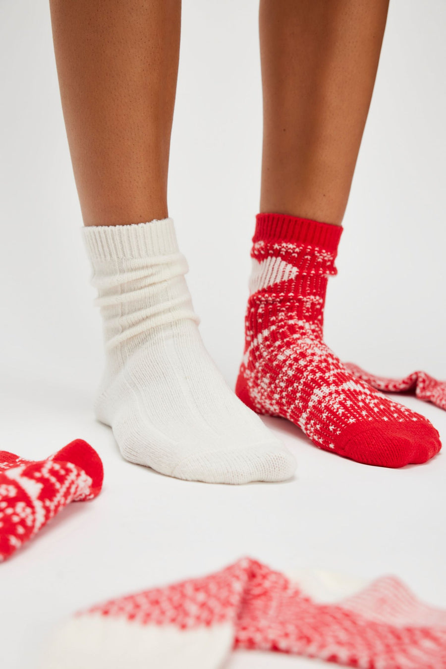 Free People Nordic Knit Sock Pack in Red Combo – side view