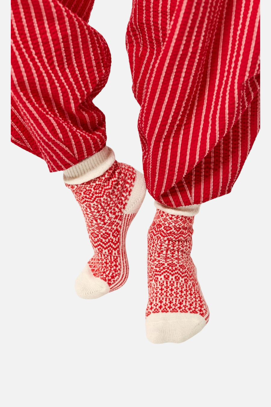 Free People Nordic Knit Sock Pack in Red Combo – on model