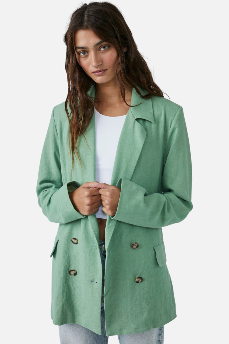 Free People Olivia Blazer in Grassland – detail