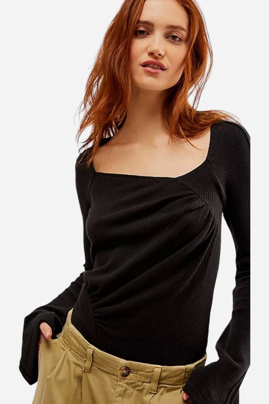 Free People On A Cloud Bodysuit in Black – on model