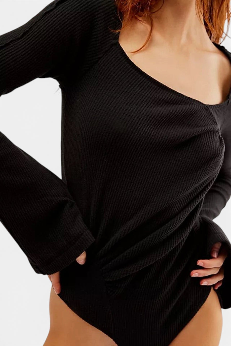 Free People On A Cloud Bodysuit in Black – side view