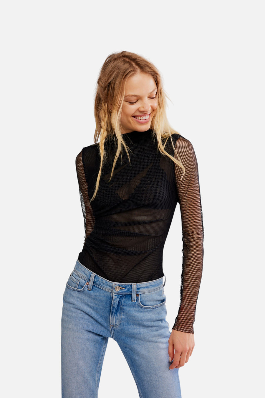 Free People On My Way Bodysuit in Black – front view