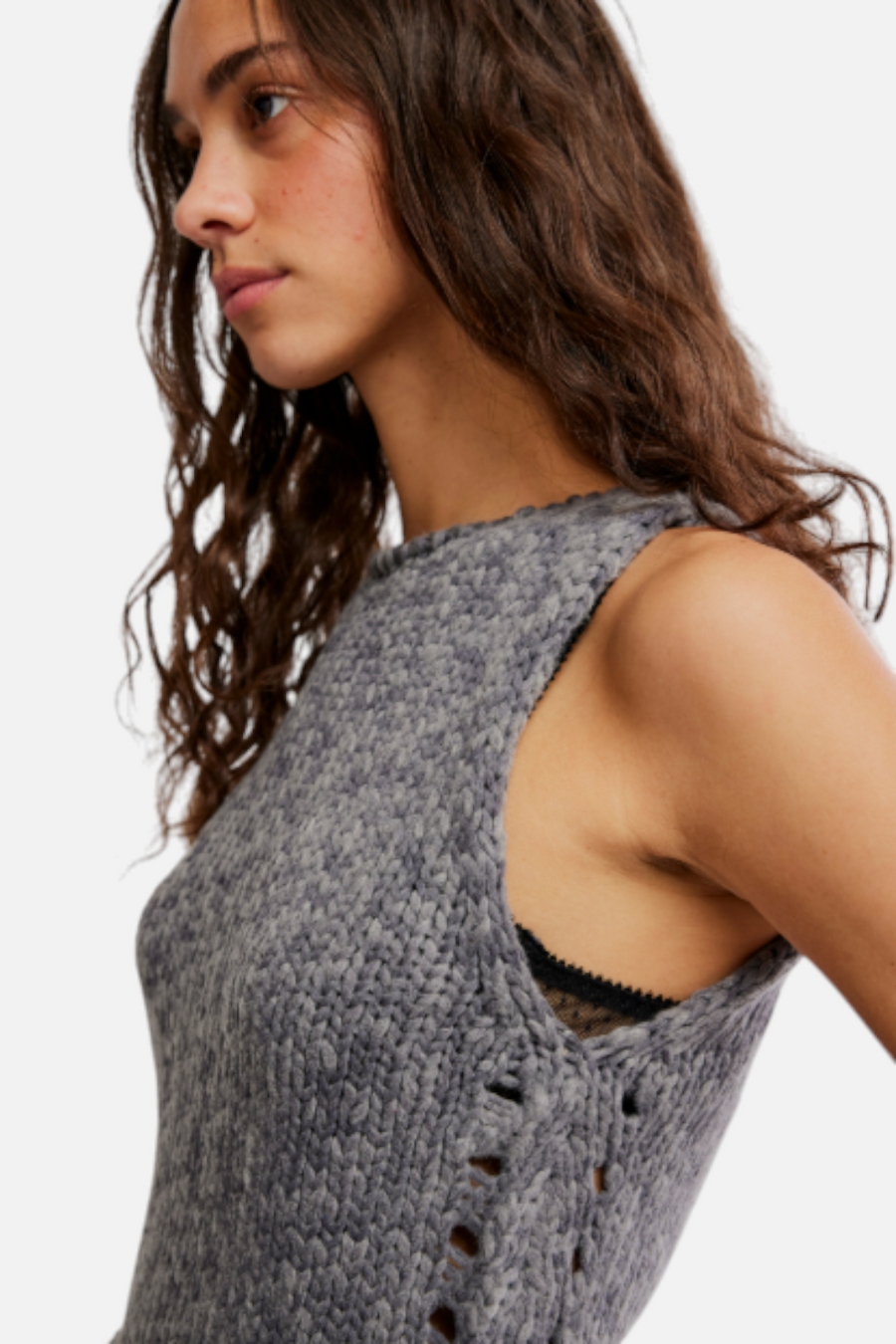 Free People Opal Knit Tank in Steel Grey – detail