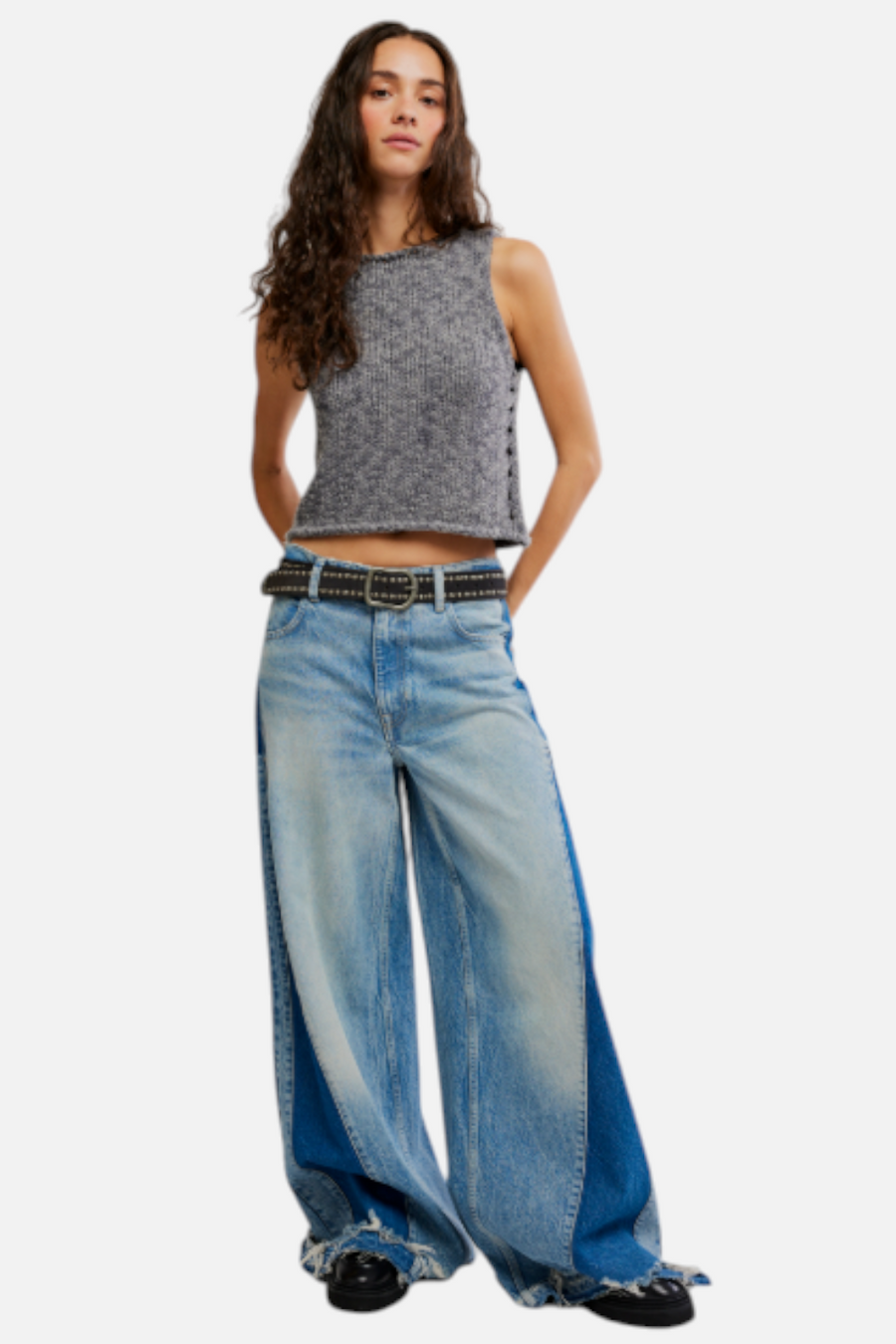 Free People Opal Knit Tank in Steel Grey – flat lay