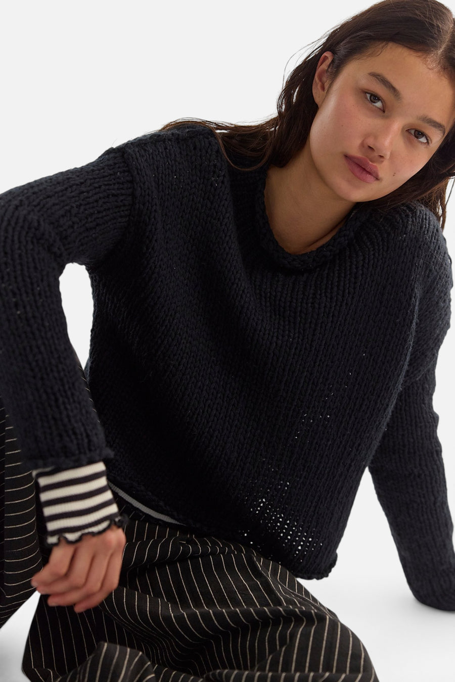 Free People Opal Sweater in Black – front view