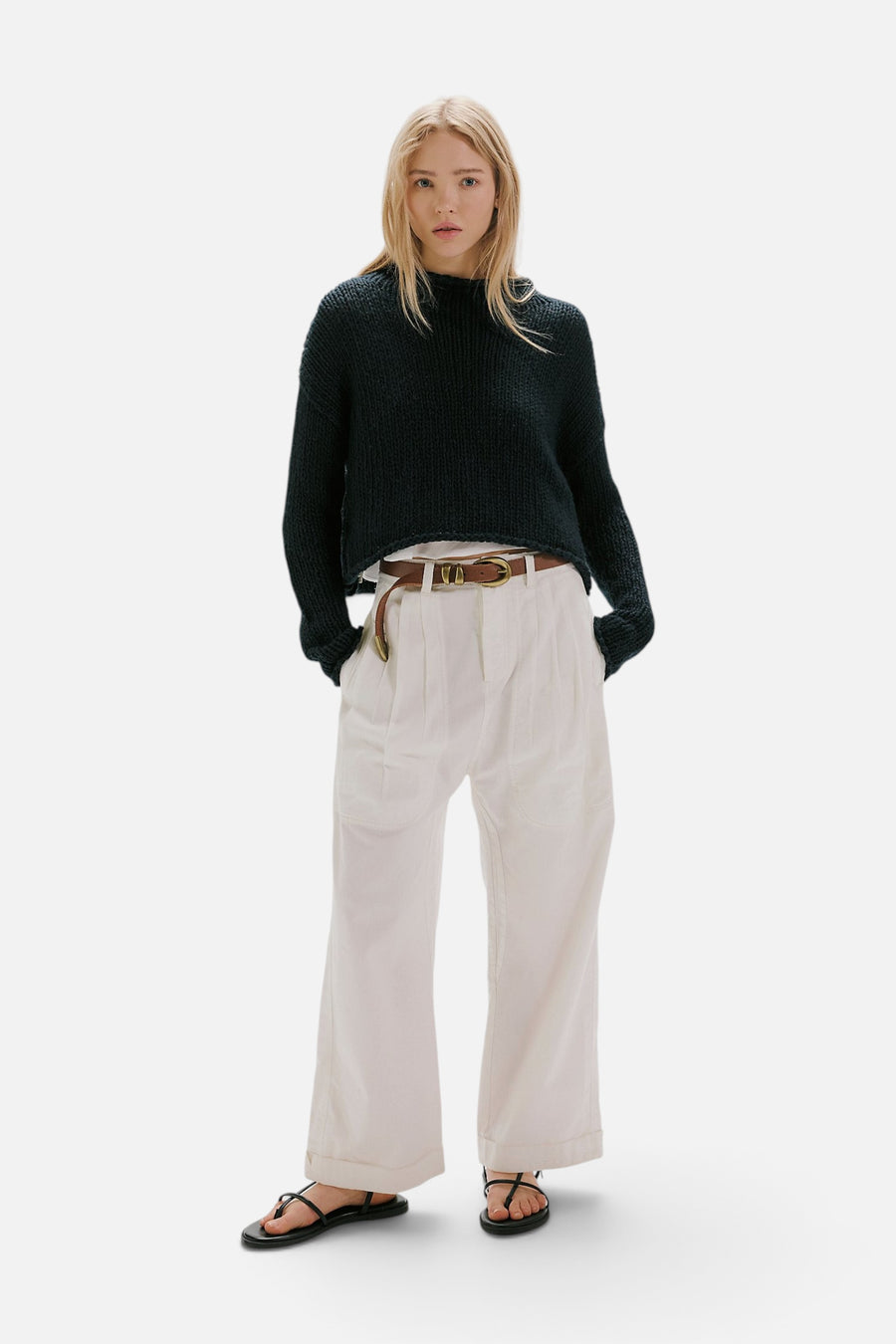 Free People Opal Sweater in Black – on model