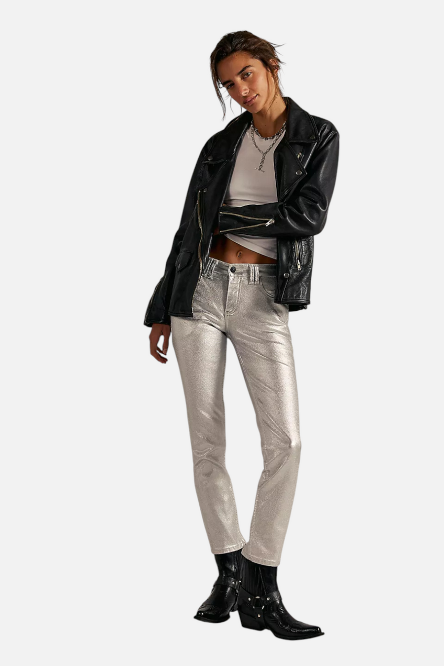 Free People Oracle Metallic Pant in Divine – front view