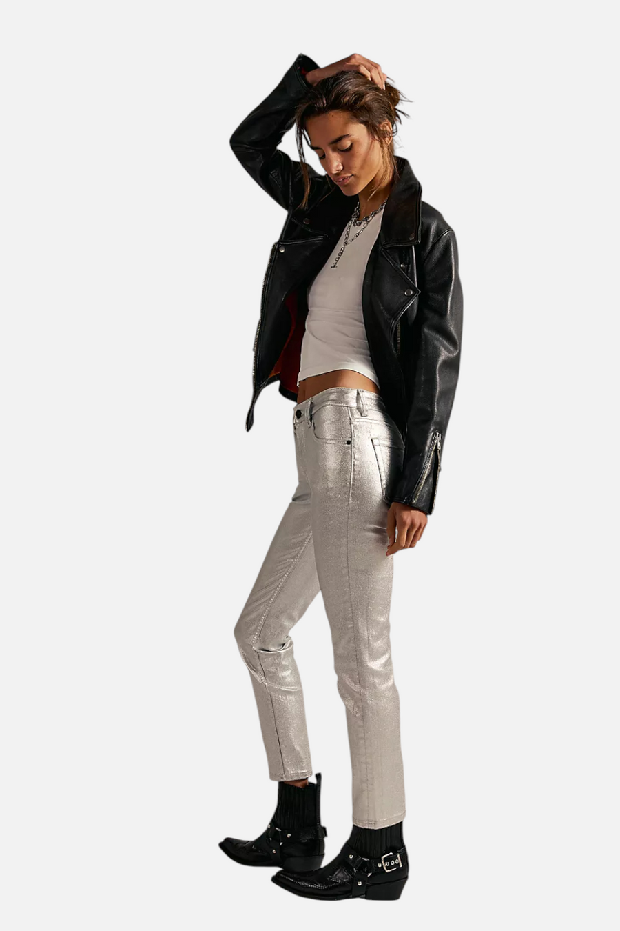 Free People Oracle Metallic Pant in Divine – side view
