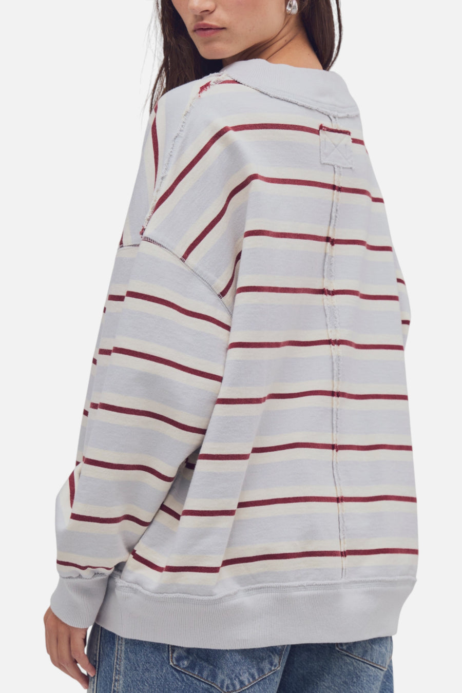 Free People Palm Spring Striped Sweatshirt in Blue Combo – back view