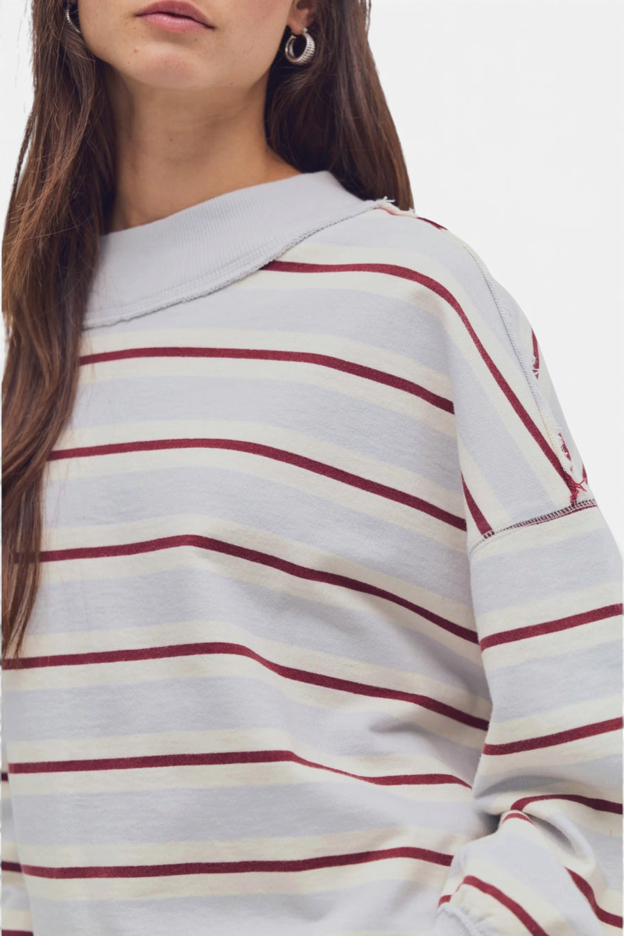 Free People Palm Spring Striped Sweatshirt in Blue Combo – detail
