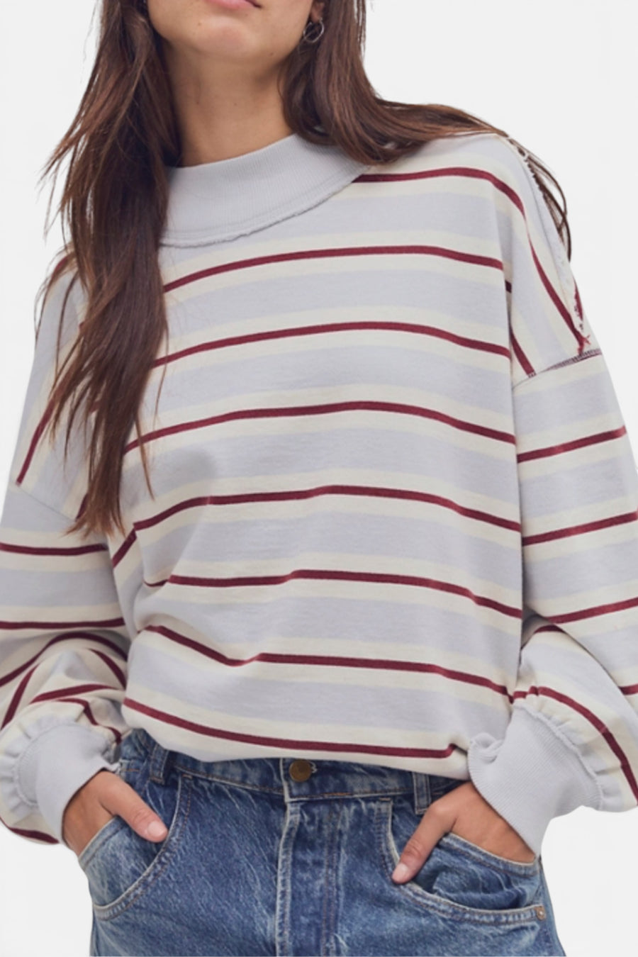 Free People Palm Spring Striped Sweatshirt in Blue Combo – front view