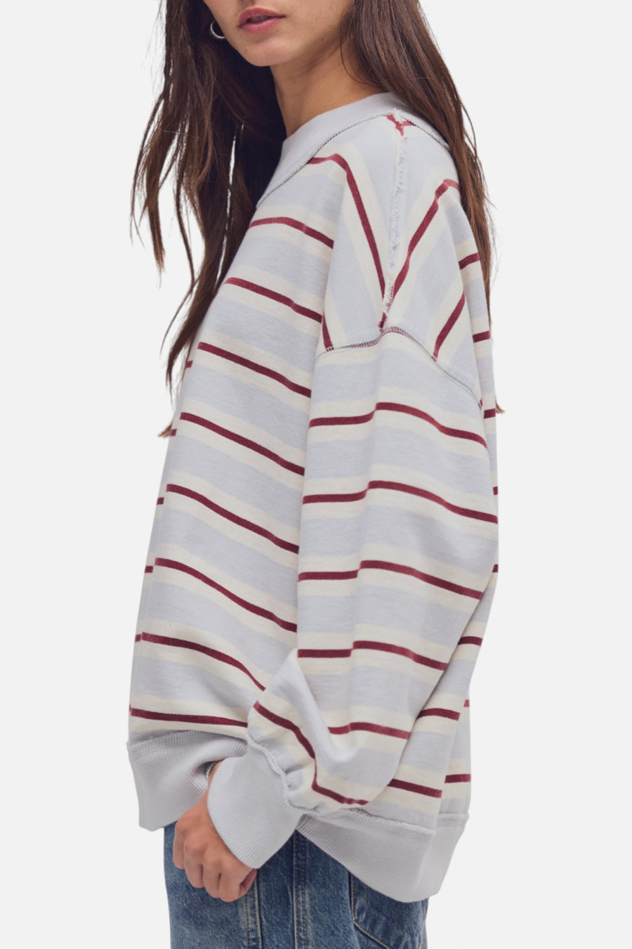 Free People Palm Spring Striped Sweatshirt in Blue Combo – side view