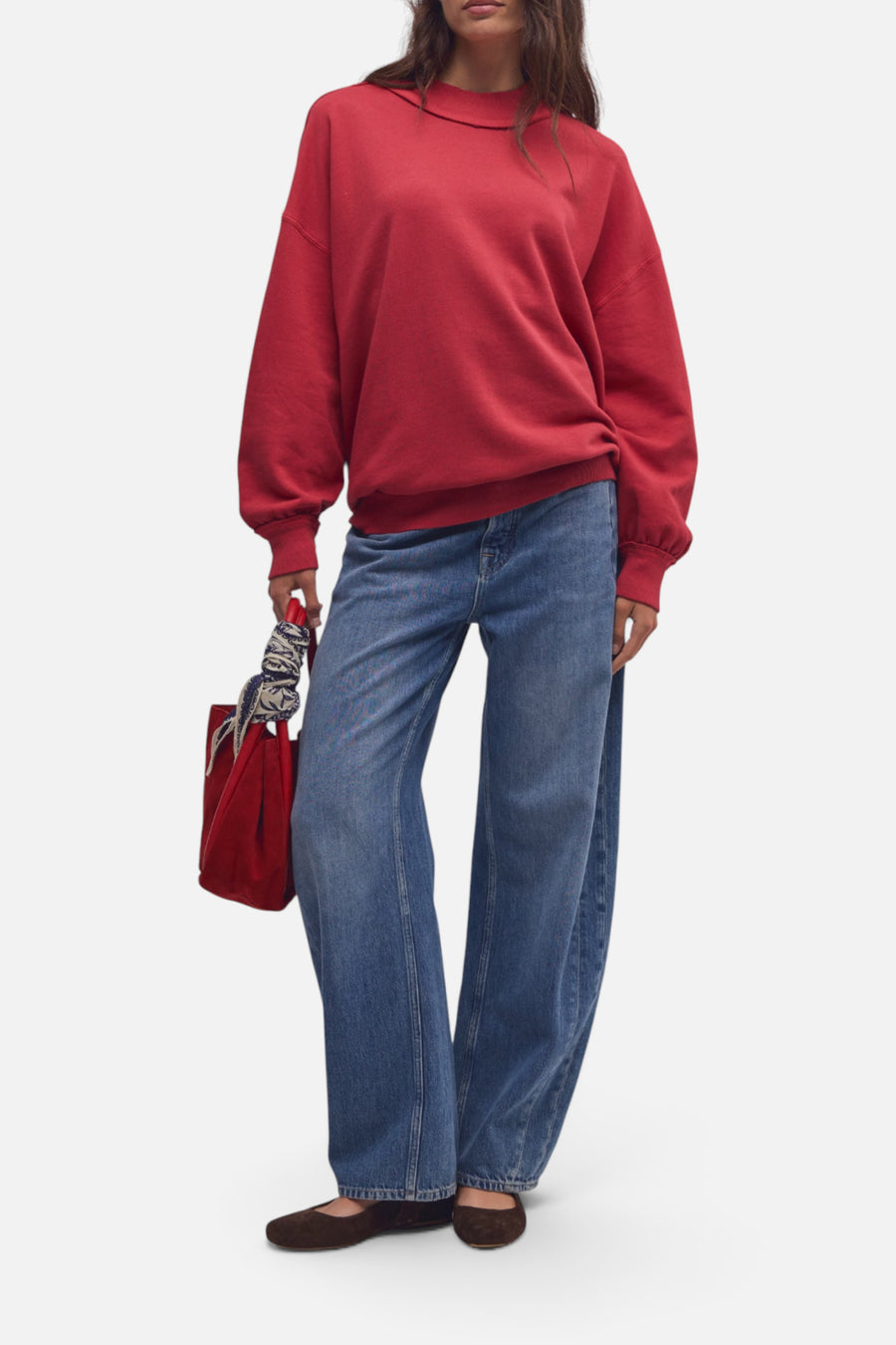 Free People Palm Springs Turtleneck Sweatshirt in Salsa – full length
