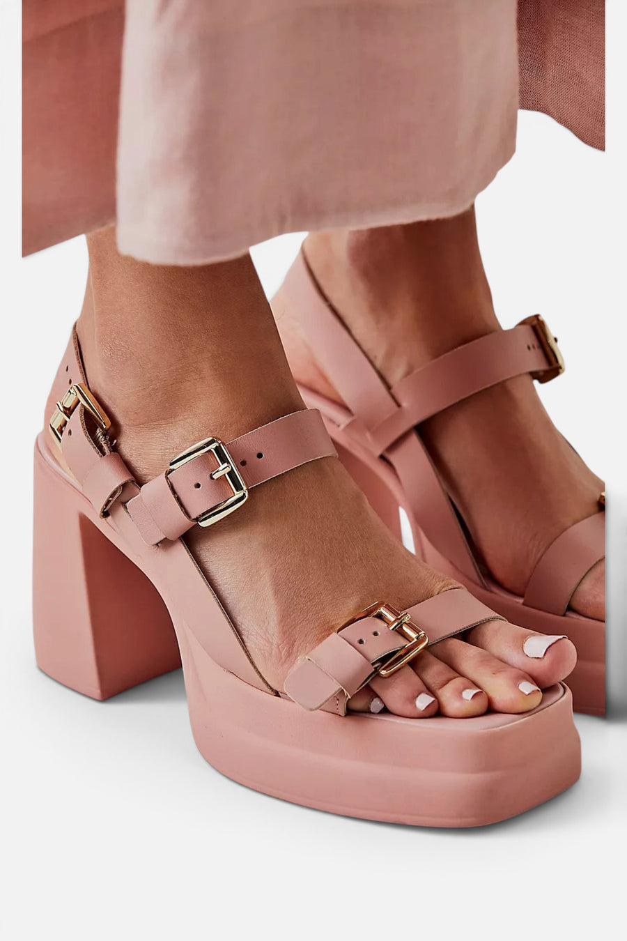 Free People Pamela Double Stack Platform Heels in Perfect Pink – back view