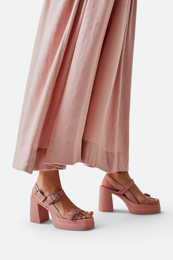 Free People Pamela Double Stack Platform Heels in Perfect Pink