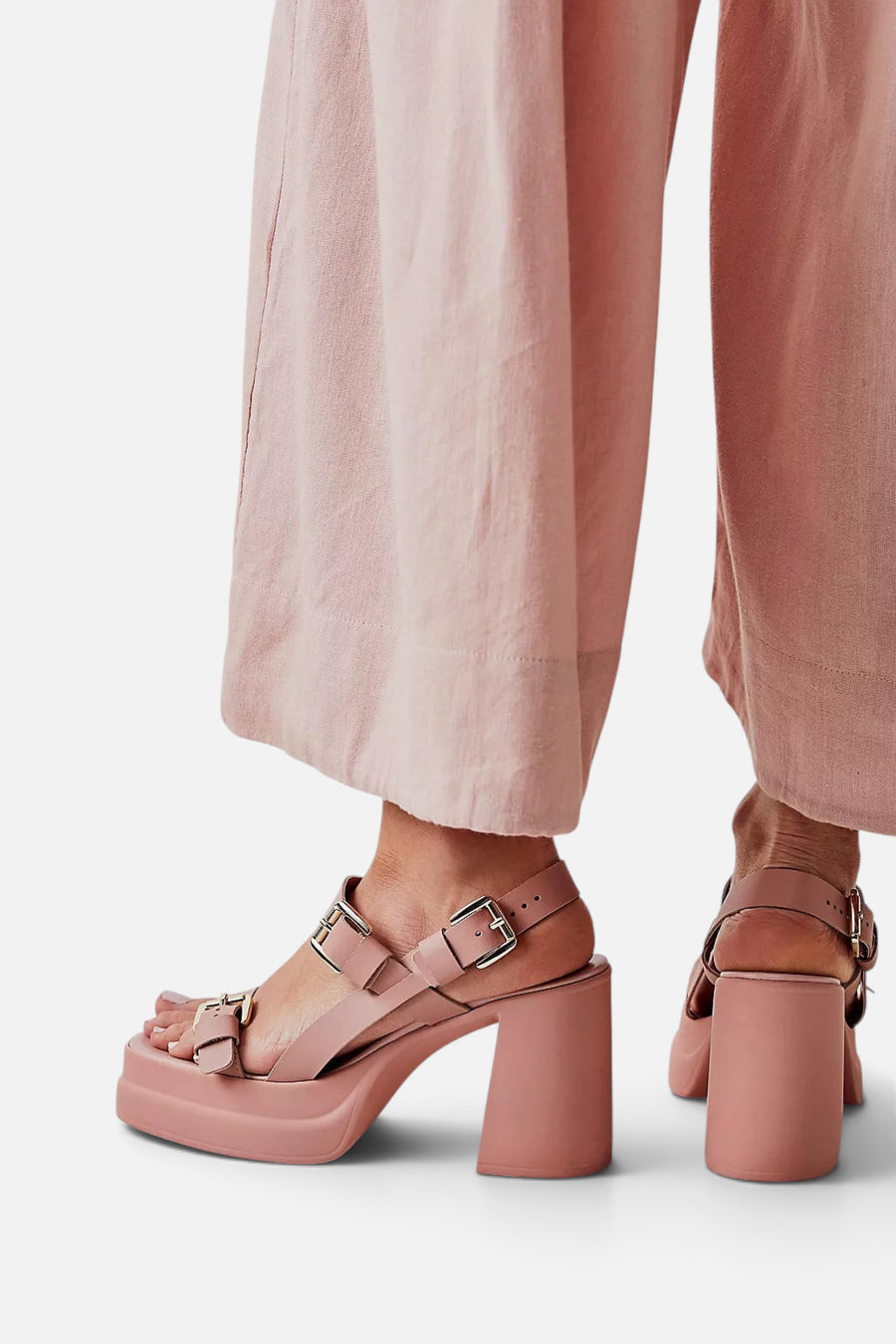 Free People Pamela Double Stack Platform Heels in Perfect Pink – side view