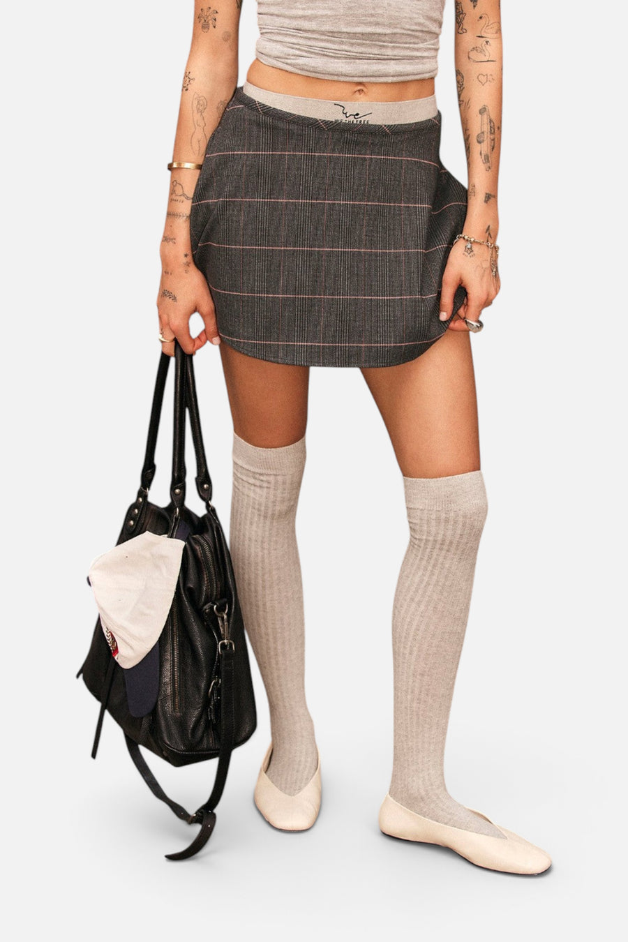 Free People Paradise Found Menswear Skort in Storm Grey Combo – detail