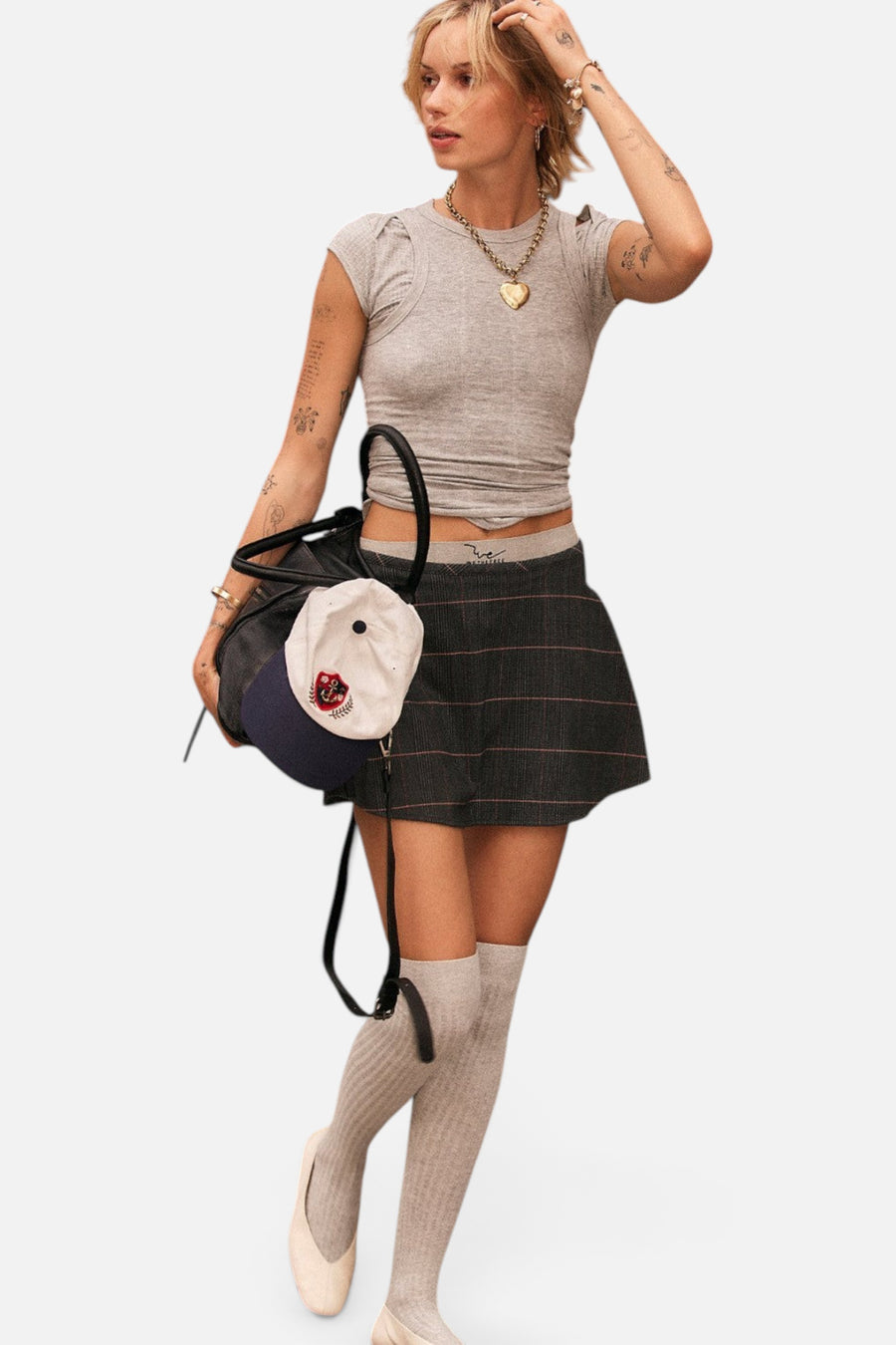 Free People Paradise Found Menswear Skort in Storm Grey Combo – flat lay