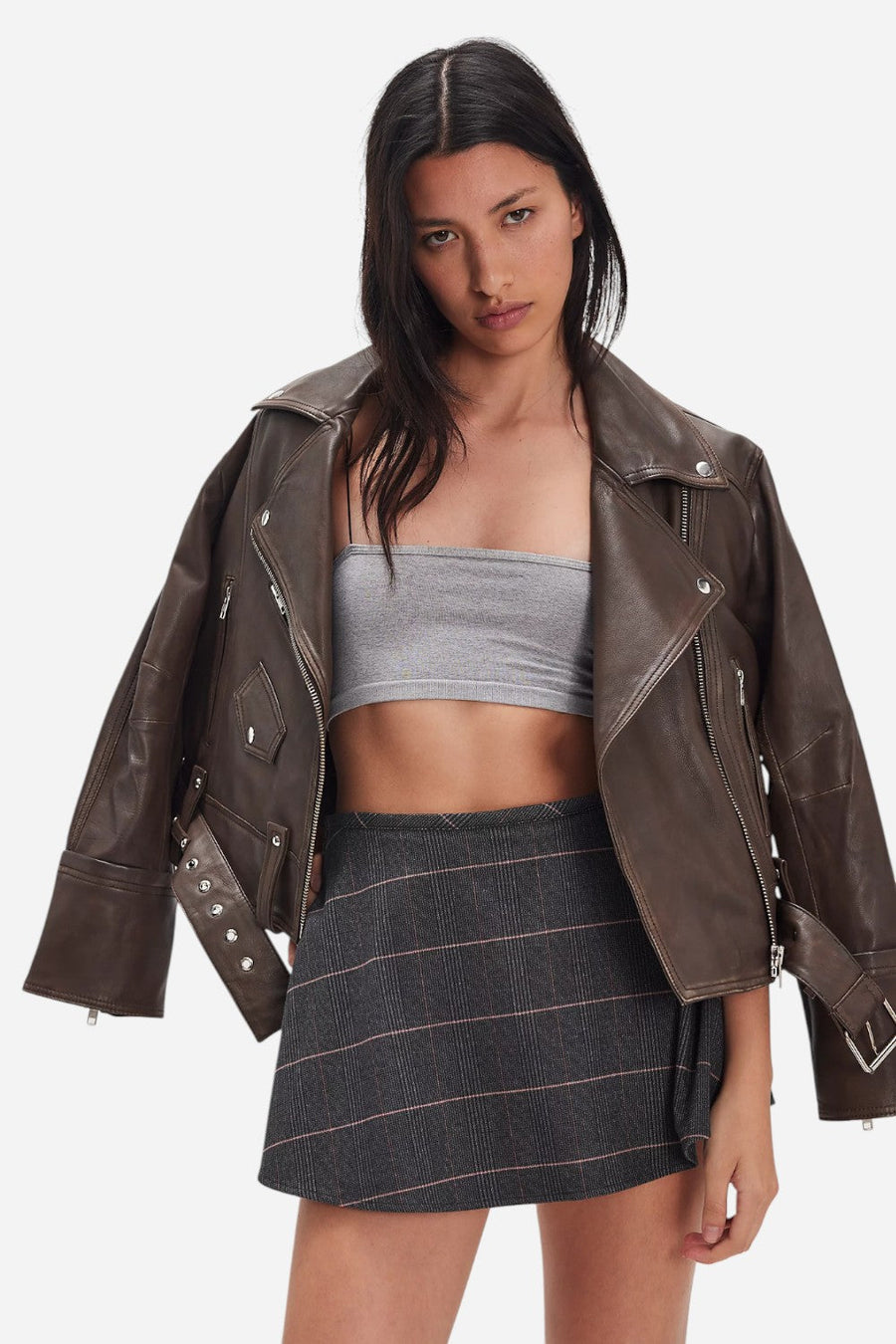Free People Paradise Found Menswear Skort in Storm Grey Combo – side view