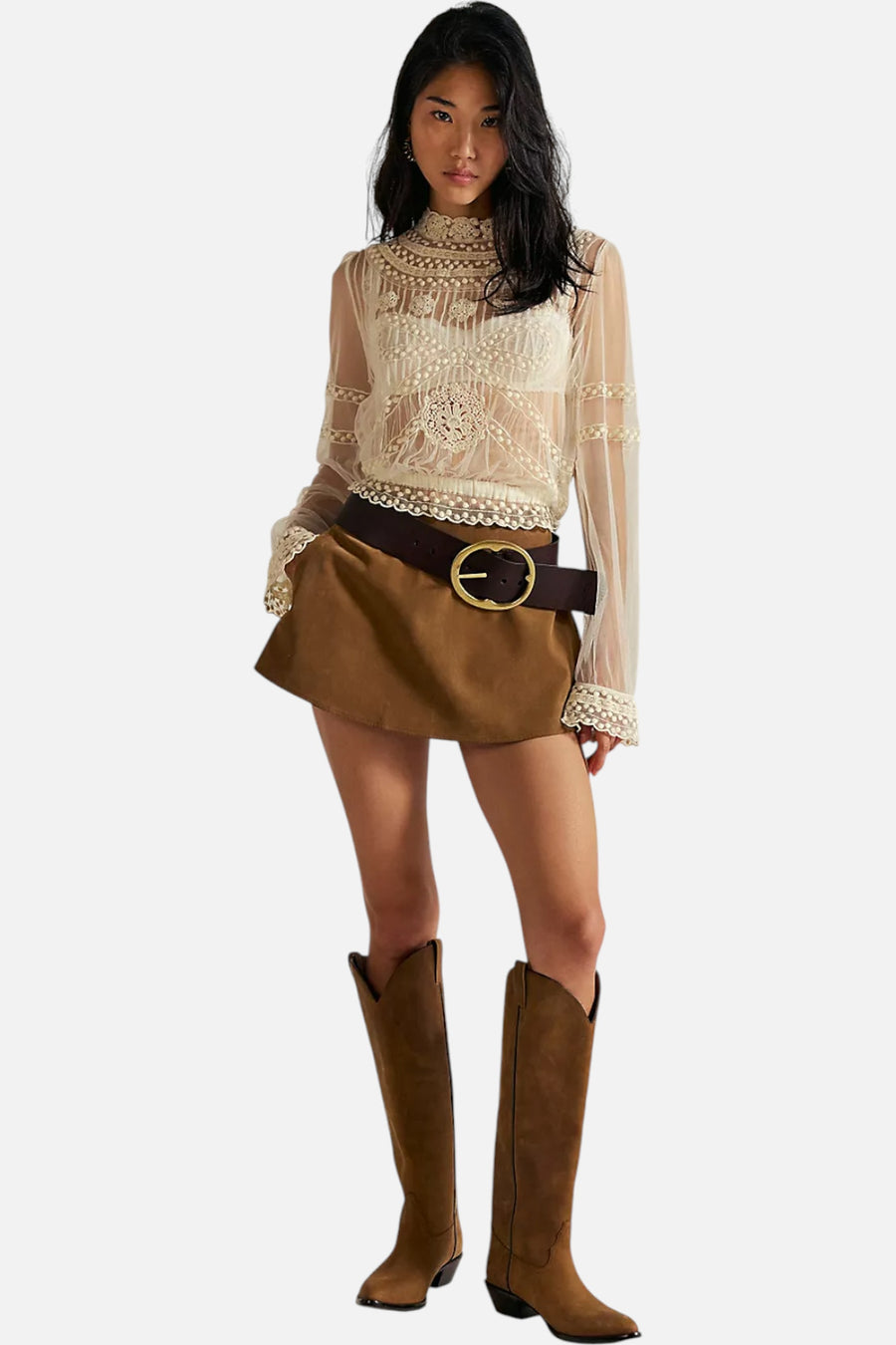 Free People Paradise Found Suede Skort in Caramel Cafe – side view