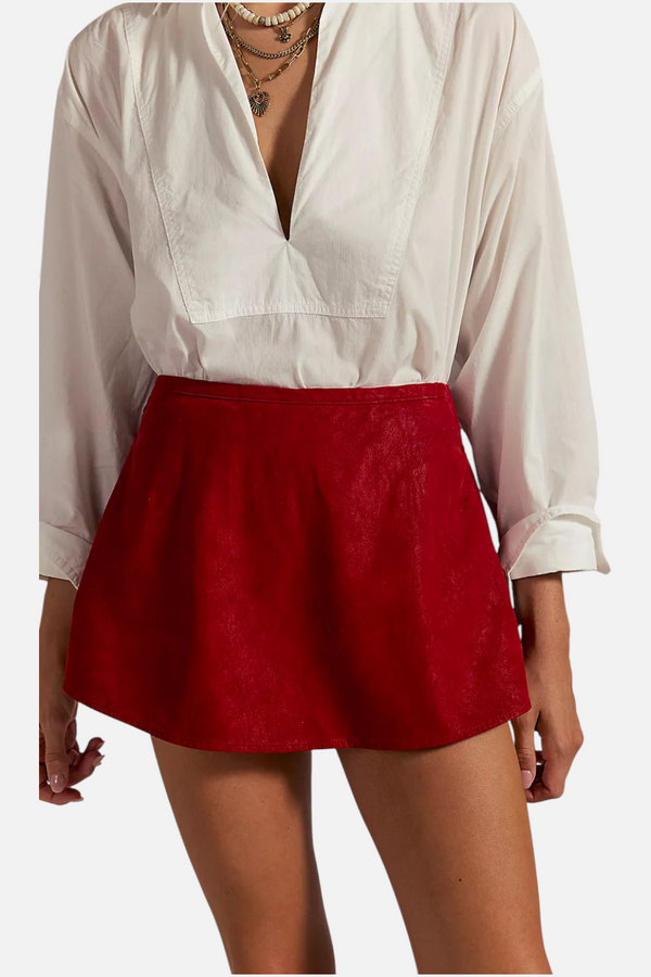 Free People Paradise Found Suede Skort in Rhythmic Red