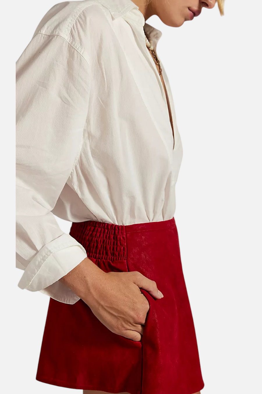 Free People Paradise Found Suede Skort in Rhythmic Red – side view