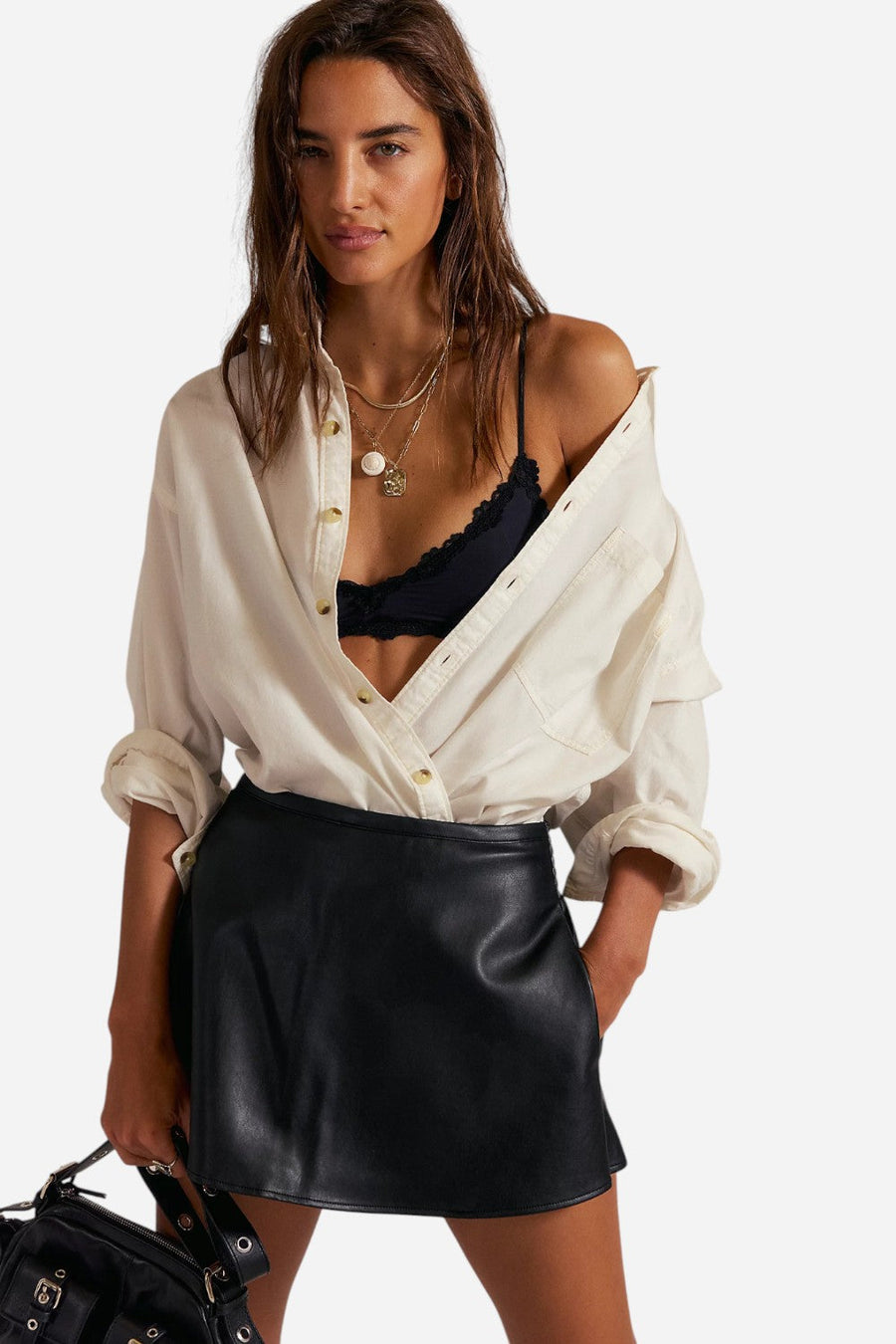 Free People Paradise Found Vegan Skort in Black – front view