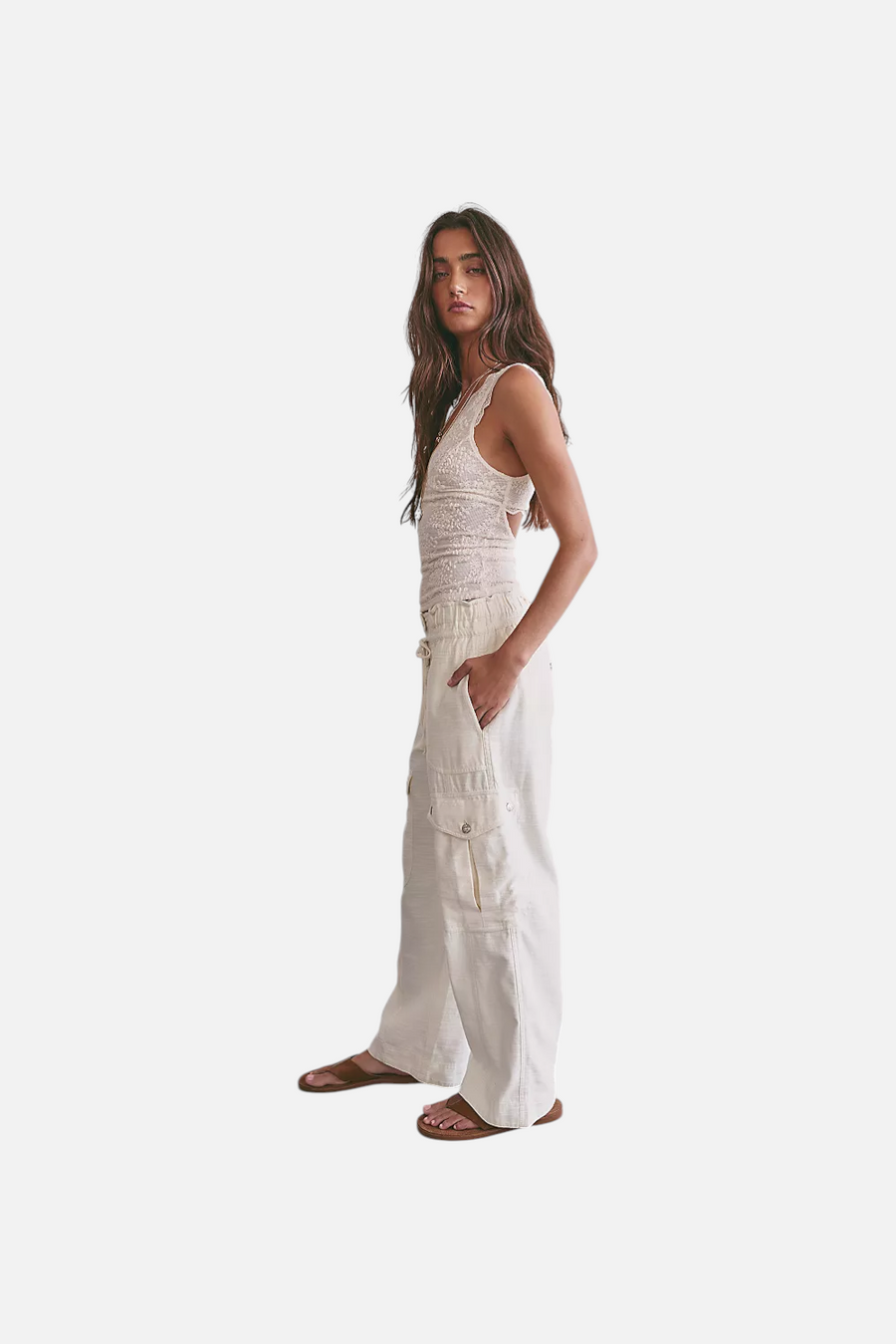 Free People Park Ave Pant in Ivory – detail