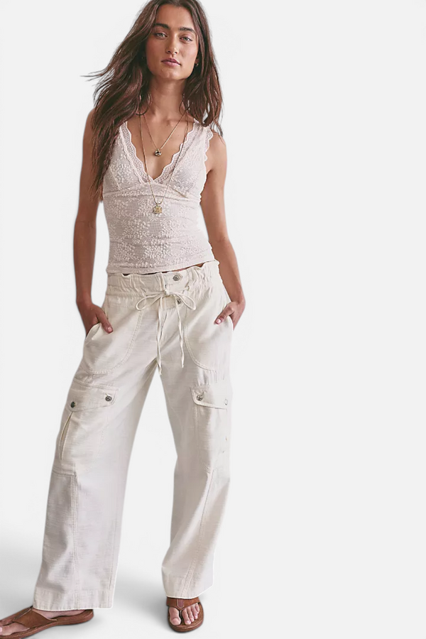 Free People Park Ave Pant in Ivory