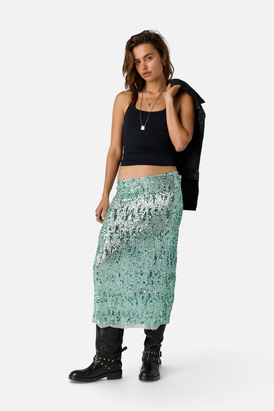 Free People Party Trick Half Slip in Fairest Jade – front view