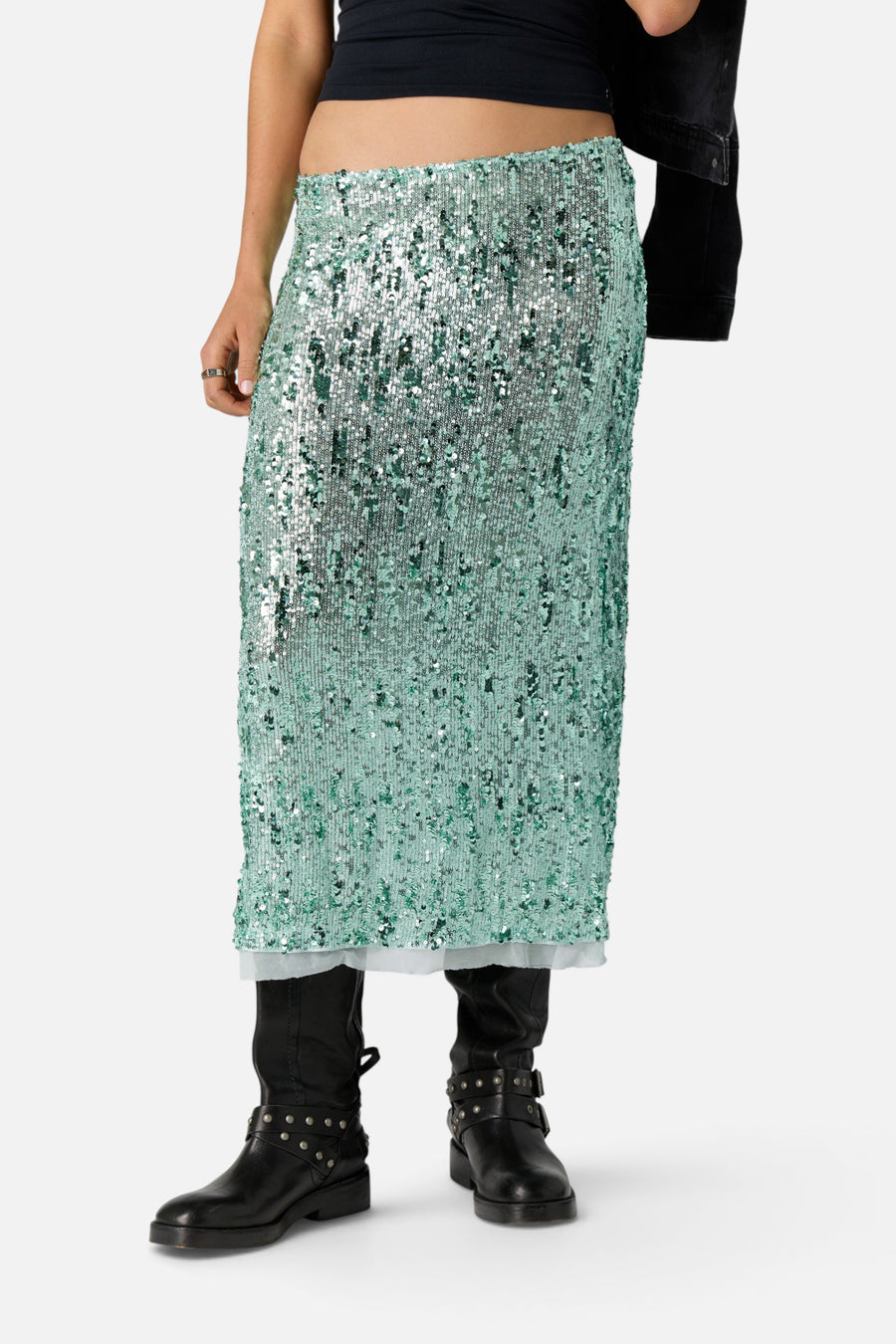 Free People Party Trick Half Slip in Fairest Jade – front view