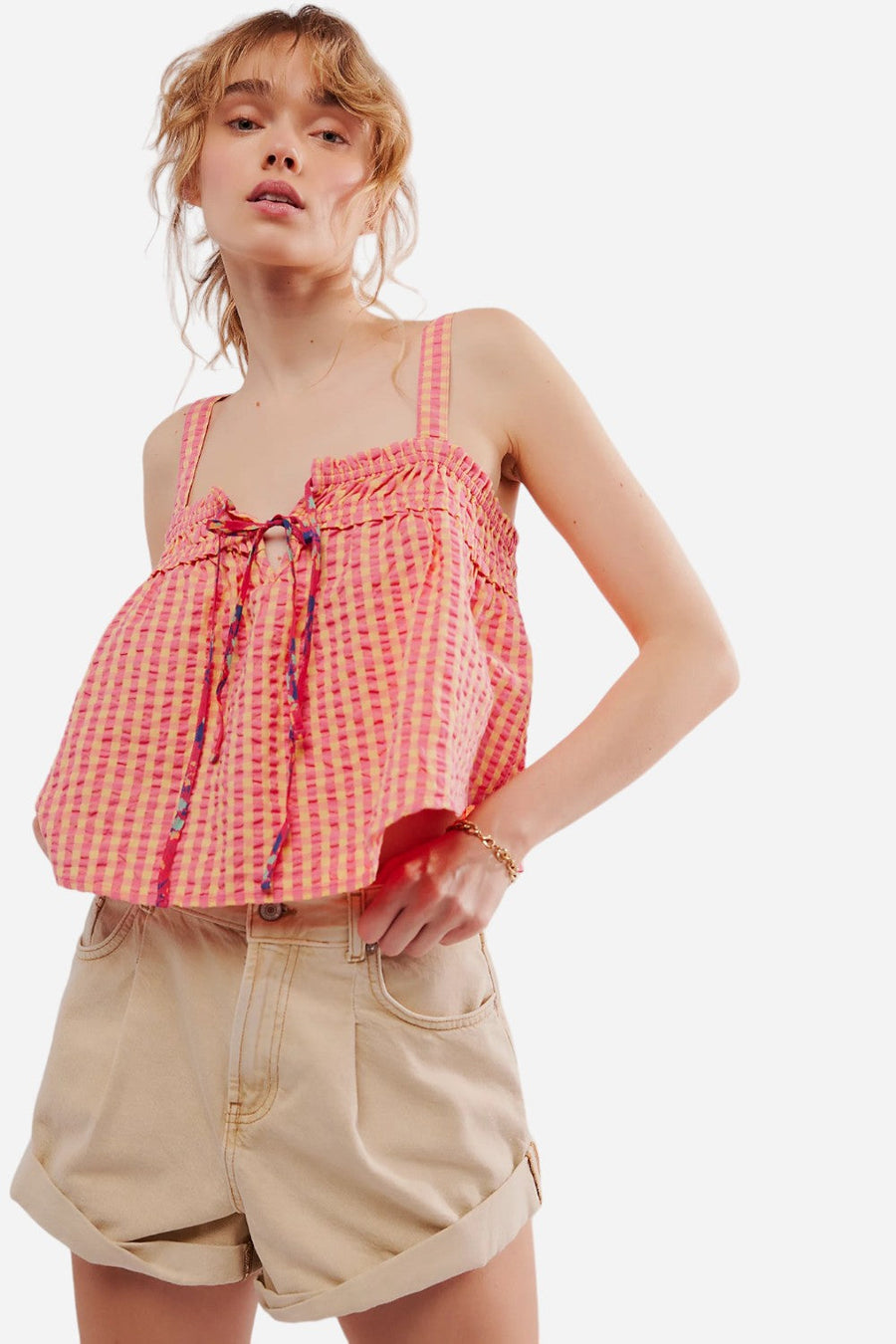Free People Picnic Party Top in Pink Combo – front view