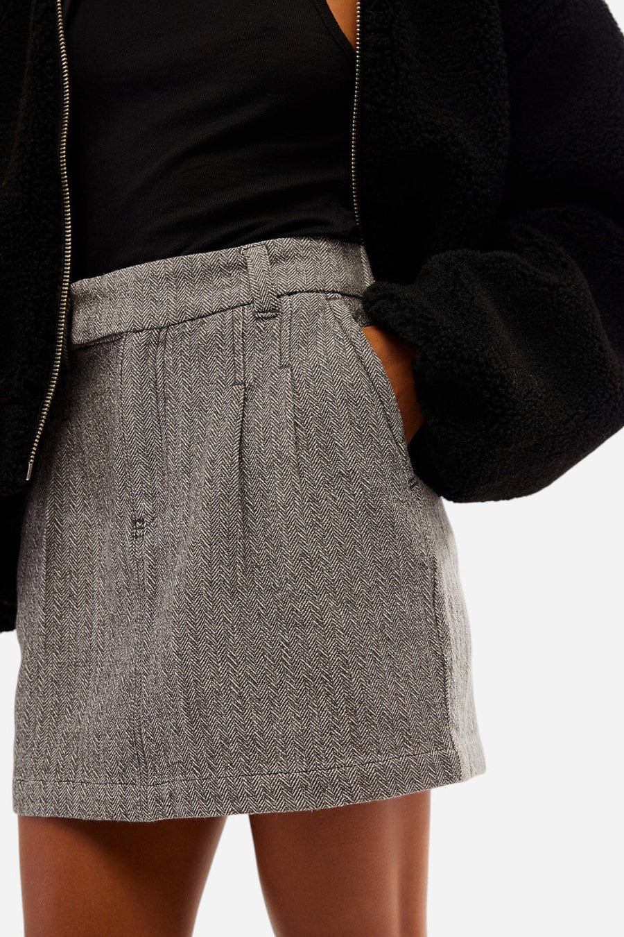 Free People Pop Preppy Mini Skirt in Gray – back view