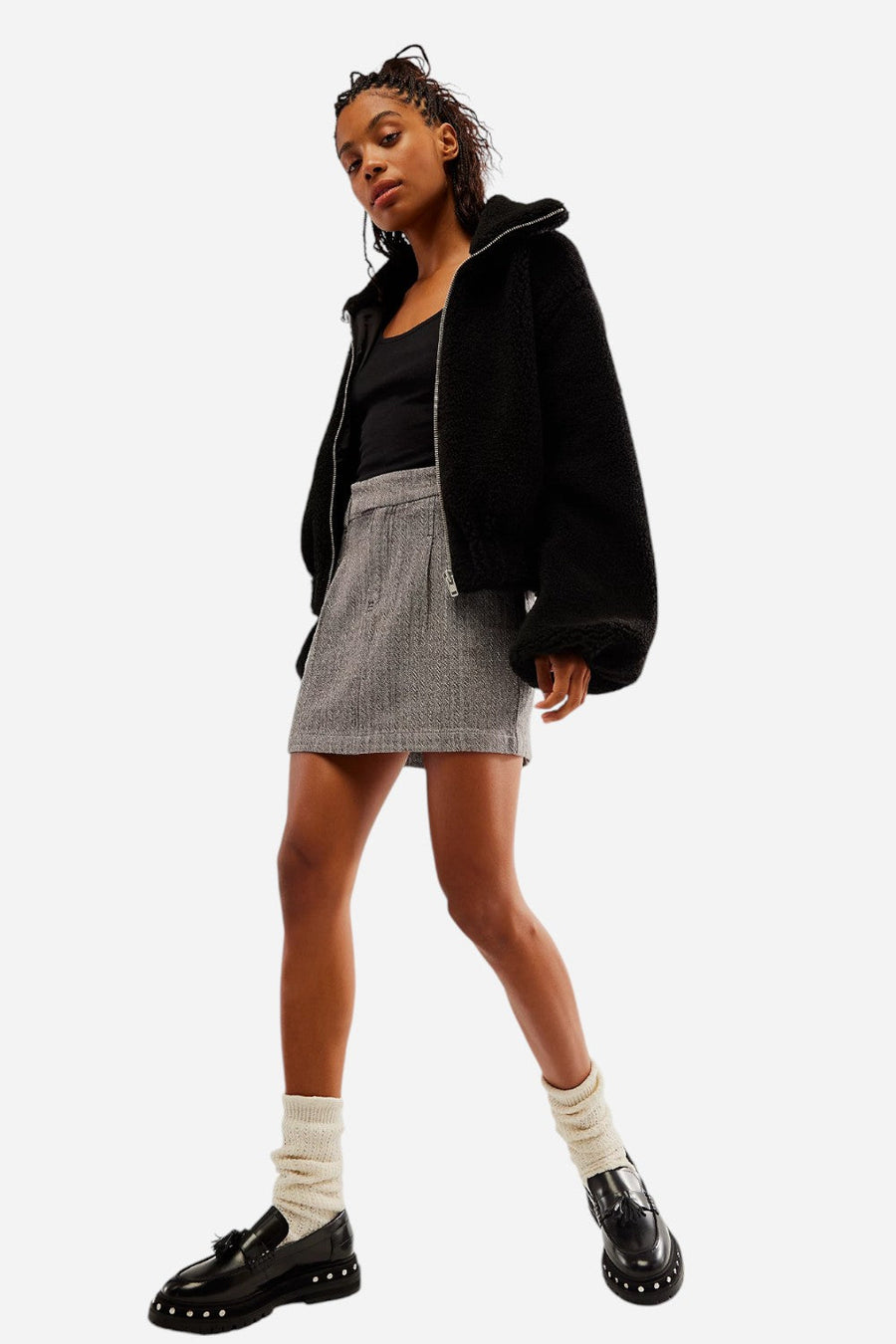 Free People Pop Preppy Mini Skirt in Gray – detail