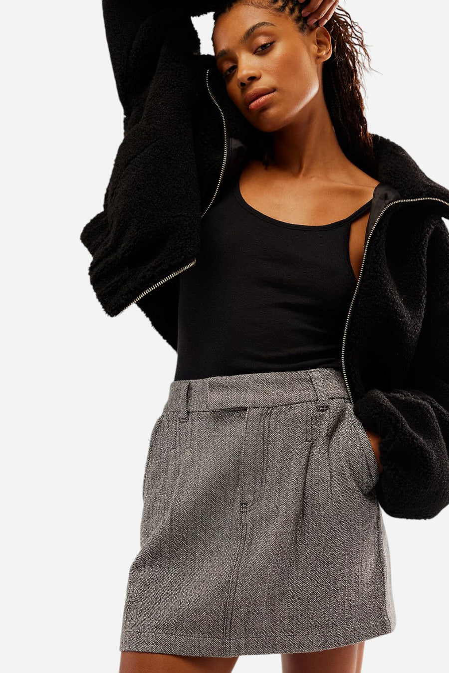 Free People Pop Preppy Mini Skirt in Gray – front view