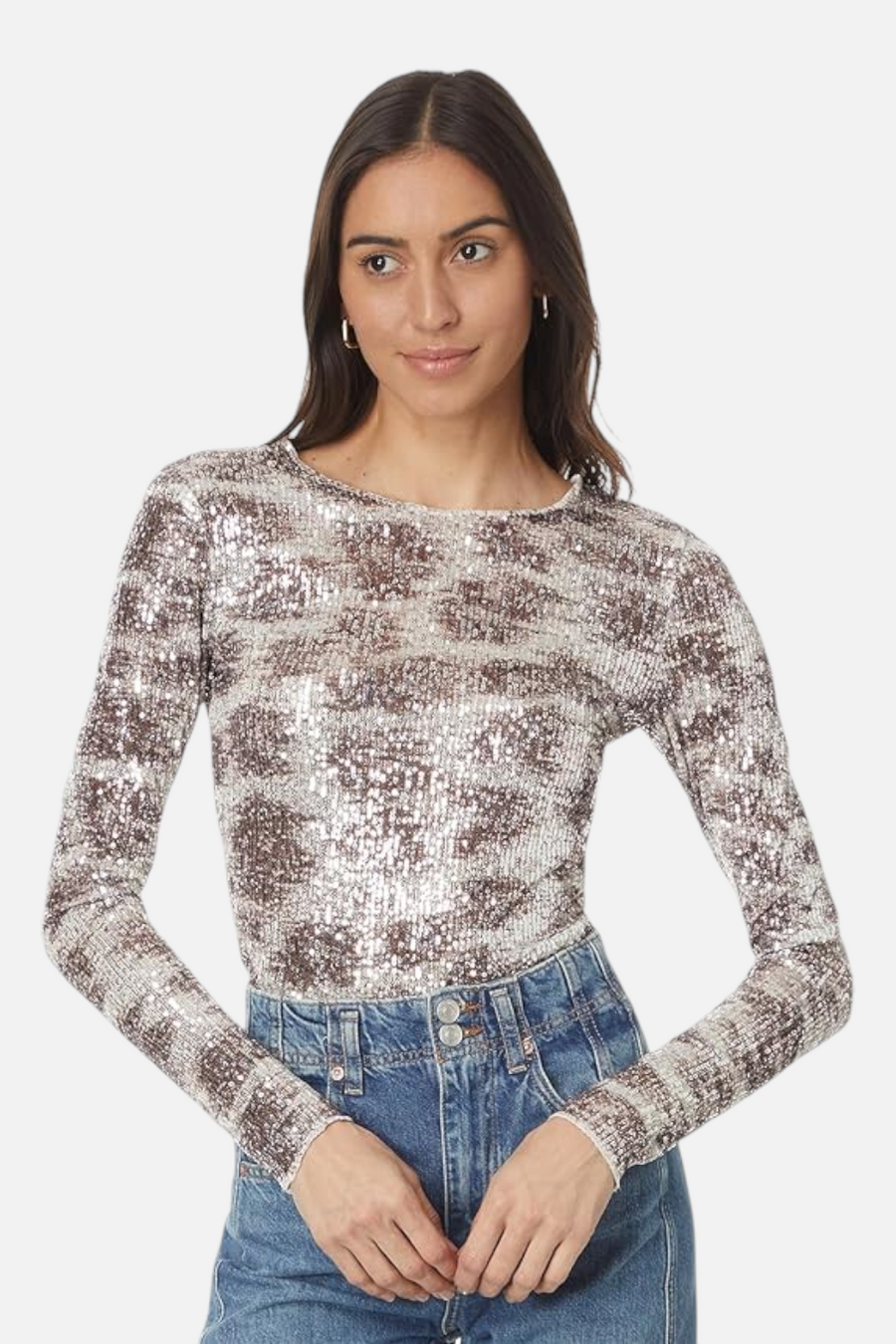 Free People Printed Gold Rush Long Sleeve in Alabaster – front view