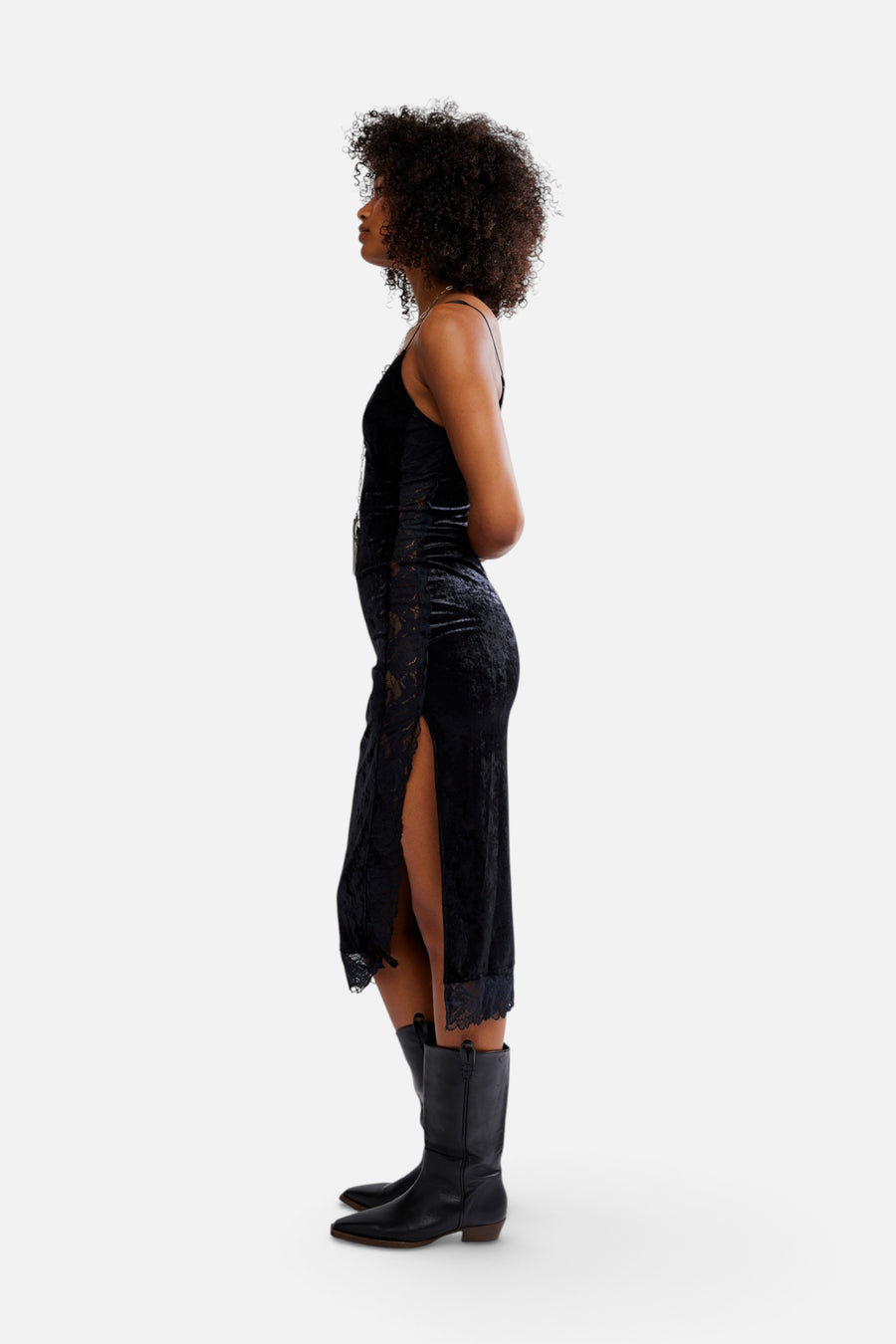 Free People Raise A Toast Midi Slip in Black – back view