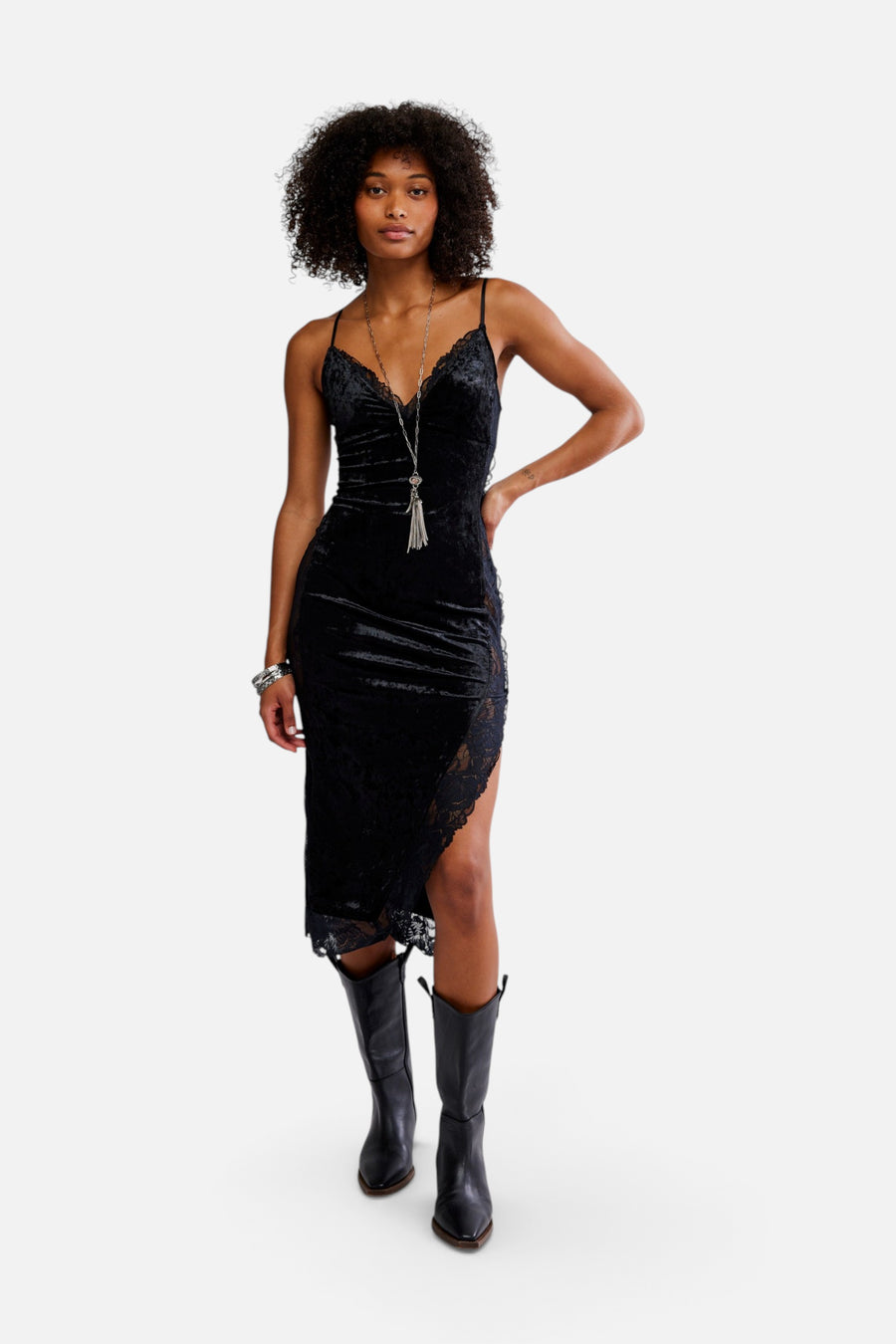 Free People Raise A Toast Midi Slip in Black – front view