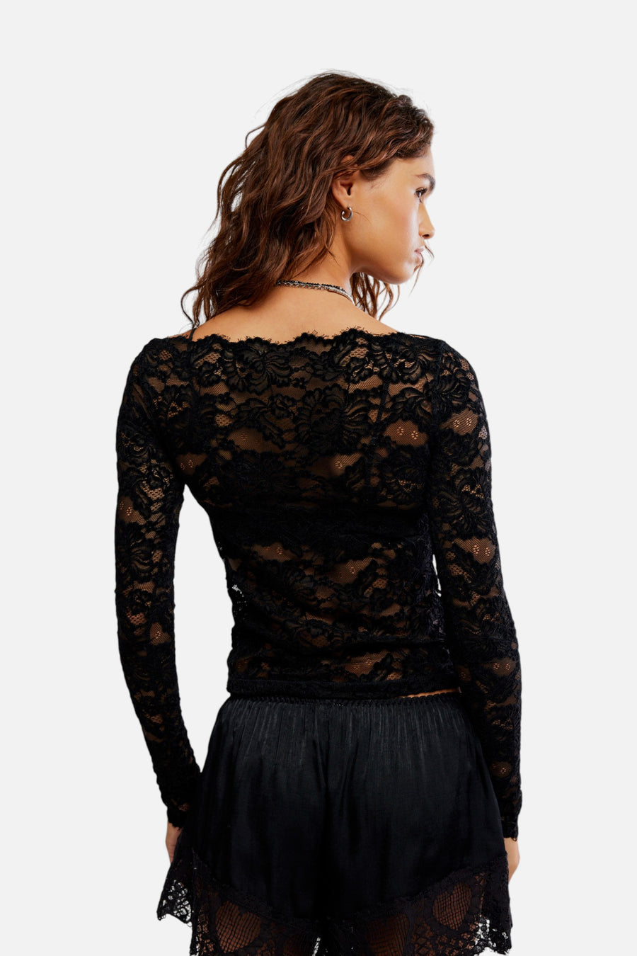 Free People Raising Eyebrows Lace Top in Black – side view