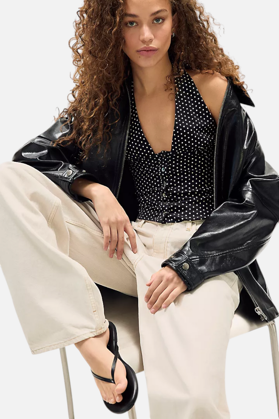 Free People Ramona Printed Halter Top in Black – detail