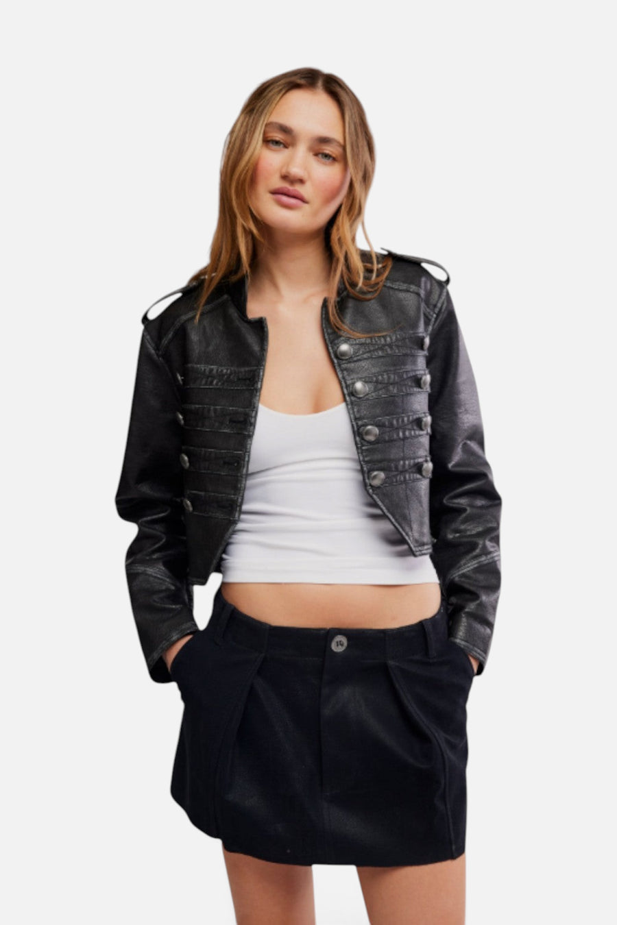 Free People Riverfront Vegan Suede Mini Skirt in Black – back view