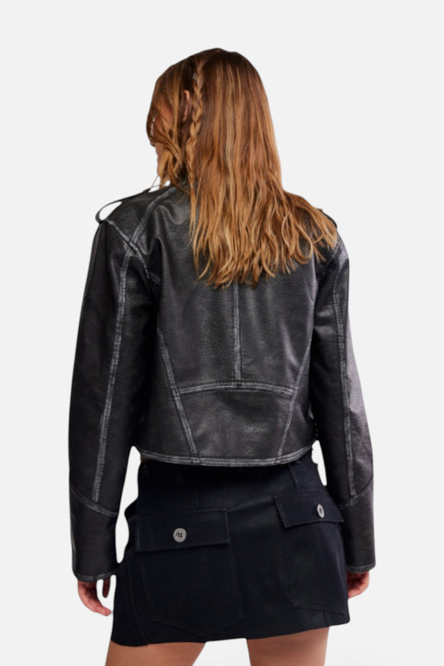 Free People Riverfront Vegan Suede Mini Skirt in Black – detail