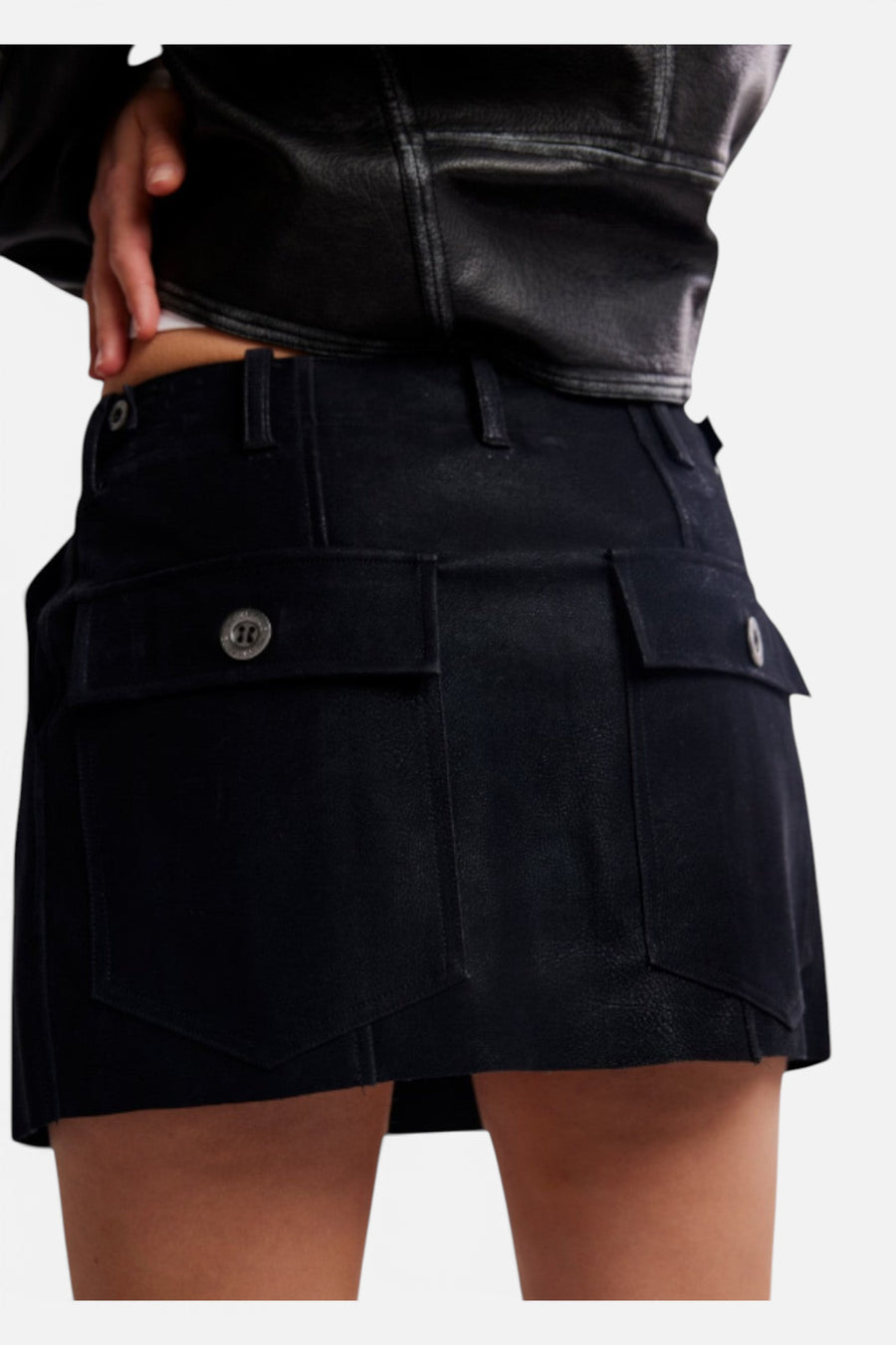 Free People Riverfront Vegan Suede Mini Skirt in Black – flat lay